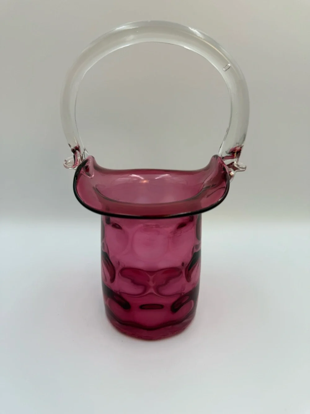 Vintage Cranberry Basket Inverted thumbprint dot Clear Applied Handled - Picture 4 of 8
